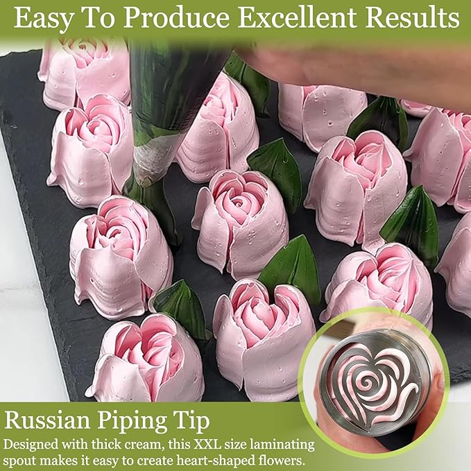 FANTEXY Extra Large Russian Piping Tip - Seamless Food Grade Stainless Steel Rose Heart Floral Nozzle for Cake Decorating, Buttercream, Frosting Flowers Dishwasher Safe SL87