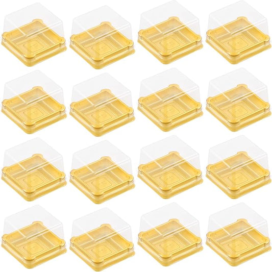UPKOCH 50pcs Plastic Mini Cake Box, Square Moon cake Dome Cake Boxes, Golden Christmas Festival Wedding Birthday Packing Box, Size S, 2.16x1.85x1.57 inches