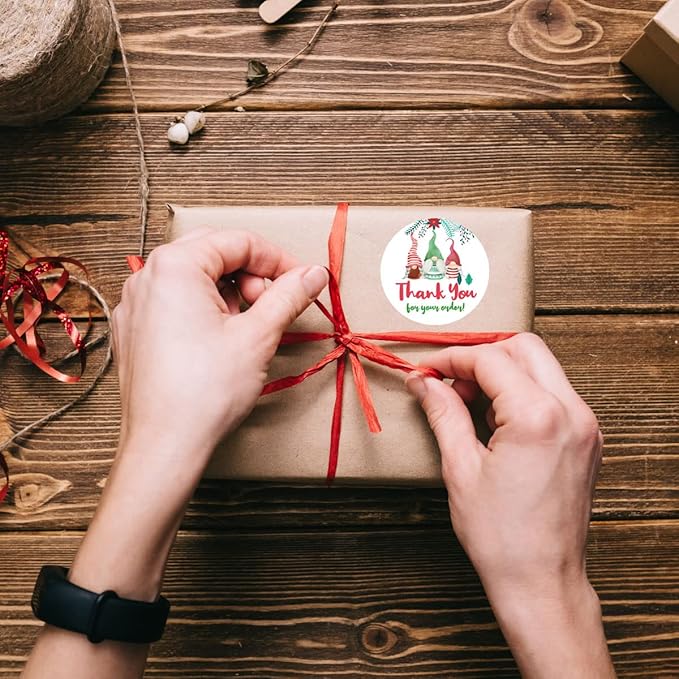 Wailozco 240 PCS Thank You for Your Order Gnome Stickers,Cute Small Business Envelopes Stickers Packages/Handmade Goods/Bags ,Christmas Theme Shop Seals