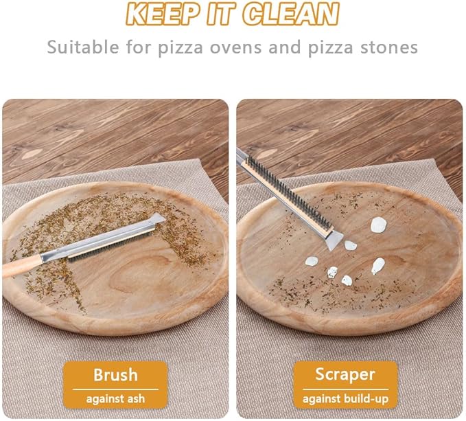 Pizza Oven Brush, 21" Brush and Stainless Steel Scraper for Pizza Stone, BBQ Grill Cleaning Brush Non Scratch Heat Proof Stainless Steel Bristles with Screwdriver for Pizza Oven Accessories