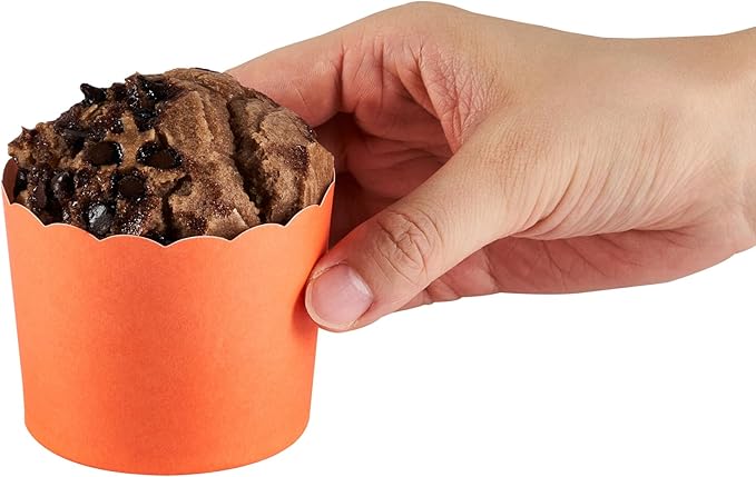 Panificio 6 Ounce Cupcake Wrappers, 200 Scalloped Baking Cups - Oven-Ready, Greaseproof, Orange Paper Cupcake Liners, Disposable, For Birthdays, Baby Showers, Or Weddings - Restaurantware