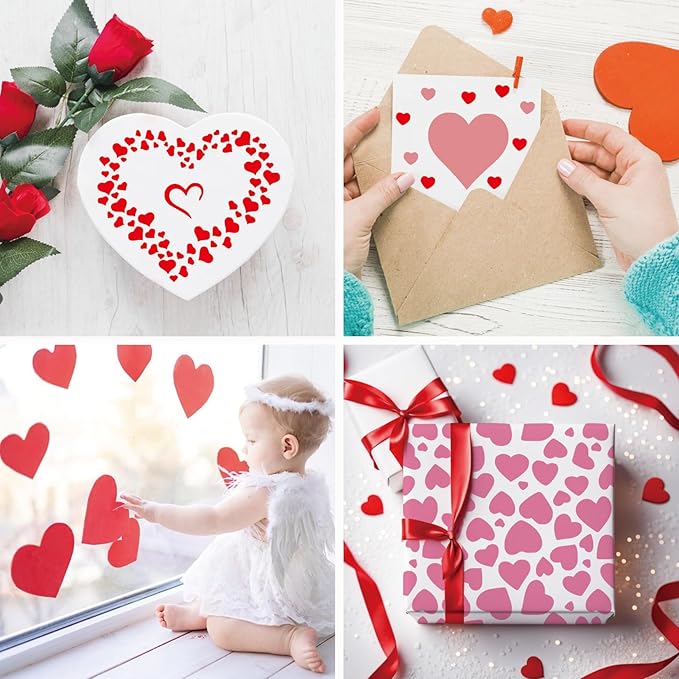 16 Pieces Heart Stencils for Crafts Reusable Mixed Media Geometric Stencils for Painting on Canvas Scrapbook Paper Fabric Pillows Card Making (16 Heart)