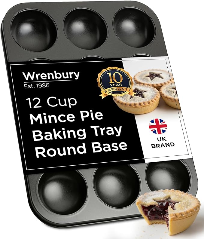 Mince Pie Baking Pan 12 Cup - Jam Tart Pan - Commercial Grade Premium Non Stick Carbon Steel - Food Safe Easy Clean Shallow Patty Tins for Baking Tart Tray