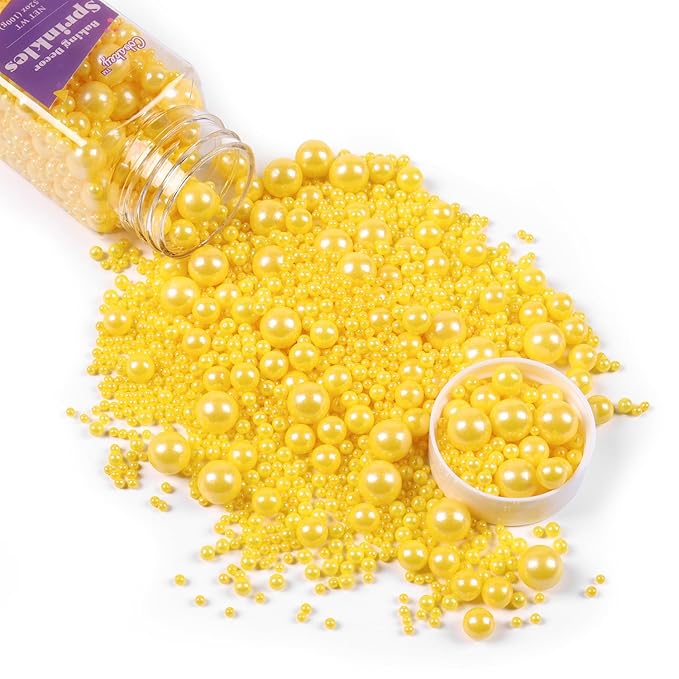 Cobakey Yellow Pearl Sprinkles for Cake Decorations 3.52 ounce Edible Pearl Sugar Sprinkles for Cupcake Toppers Wedding Party Valentines Halloween Christmas Supplies