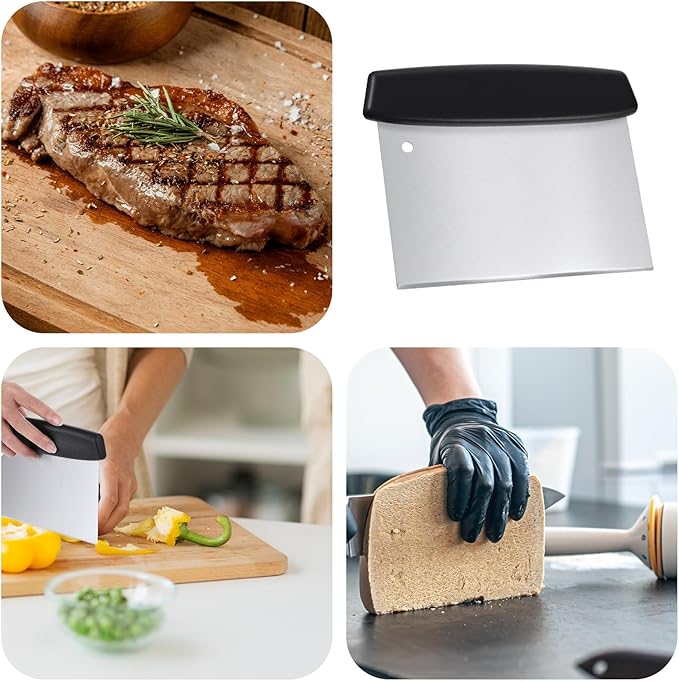 Stainless Steel Metal Griddle Scraper Heavy Duty Flat Top Grill Scraper Outdoor BBQ Turners Tools Dough Cutter for Pizza and Bread, Versatile Kitchen Utensil