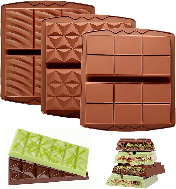 3 PCS Chocolate Bar Mold Silicone Molds,Rectangular Non Stick Chocolate Molds, Food Grade Silicone Deep Mold DIY for Snacks