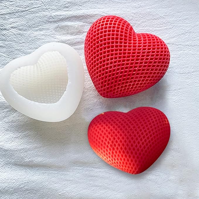 FineInno Textured Heart Candle Mold,3D Love Silicone Mould for Epoxy Resin,Handmade Soap,Plaster,Bath Bomb Decor,Aromatherapy,Clay,DIY Craft