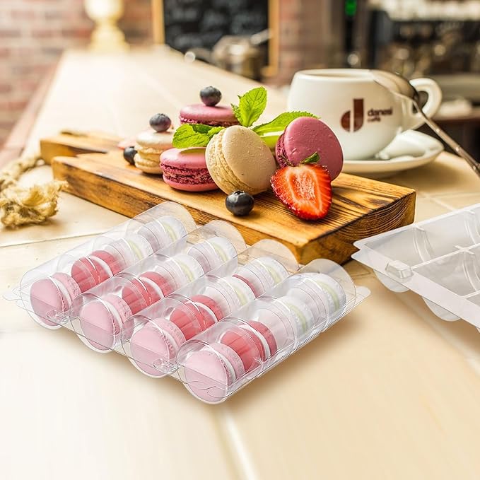 30PCS Macaron Boxes 16 Count Clear Macaron Box Plastic Macaron Container for Macaron Packaging, Cookie, Bakery, Wedding, Party