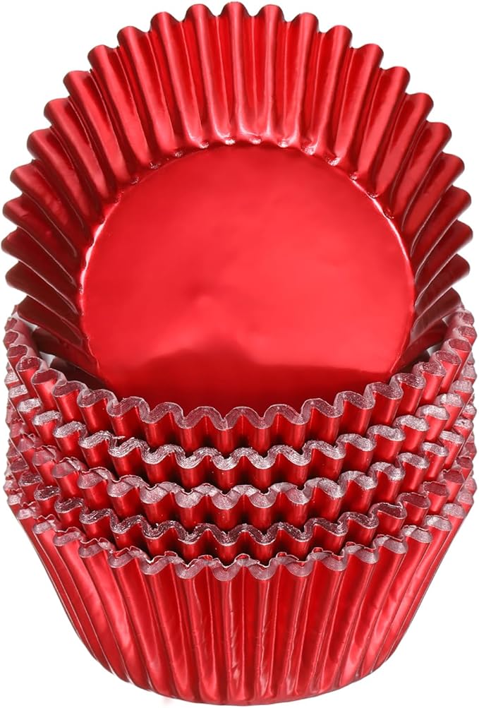 HARFINGTON 100 Count Red Foil Muffins Cupcake Liners Standard Size Metallic Baking Cups Wrappers Greaseproof for Party Wedding Birthday