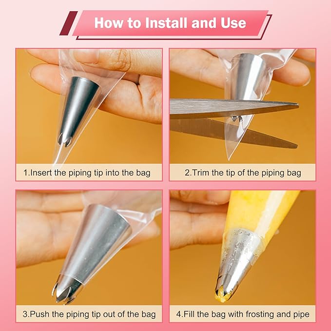 3 Pieces Large 1M Piping Tips, Piping Bags and Tips Set with 20 Disposable Piping Bags for Cake Decorating, Stainless Steel Open Star Piping Tips with Pastry Bags for Cupcakes Icing Frosting
