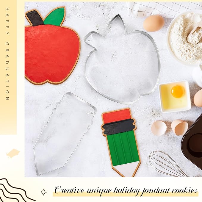 2 Pcs Large Back to School Cookie Cutters 8" Extra Large Apple and Pencil Stainless Steel Giant Cookie Cutter for Back to School Holiday Baking
