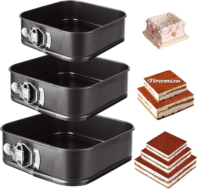 3PCS Square Springform Pan with Removable Bottom 8 inch/9 inch/10 inch Springform Cake Pan Non-stick Square Bakeware for Cake, Cheesecakes, Pizza, and Quiches