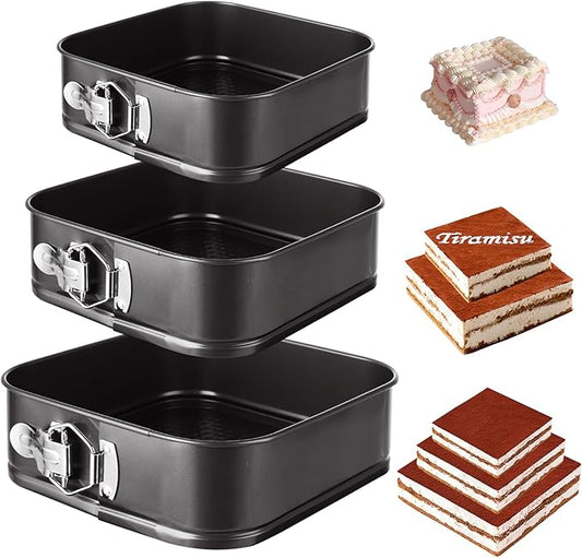 3PCS Square Springform Pan with Removable Bottom 8 inch/9 inch/10 inch Springform Cake Pan Non-stick Square Bakeware for Cake, Cheesecakes, Pizza, and Quiches