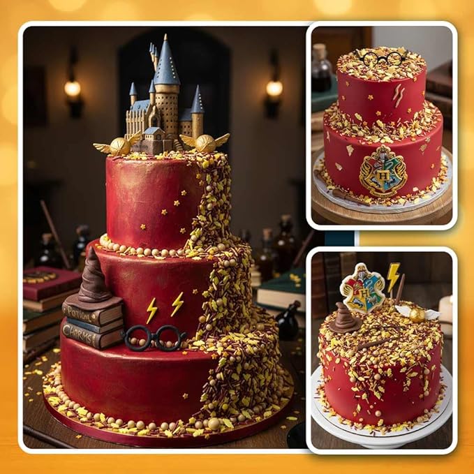 Harry Potter Cake Decorations with Wizard Lightning Sprinkles, Maroon and Gold Jimmies, Nonpareils, Sugar Pearls, Lightning Bolt Quins - Harry Potter Sprinkles for Birthday Cake Decorating, Baking