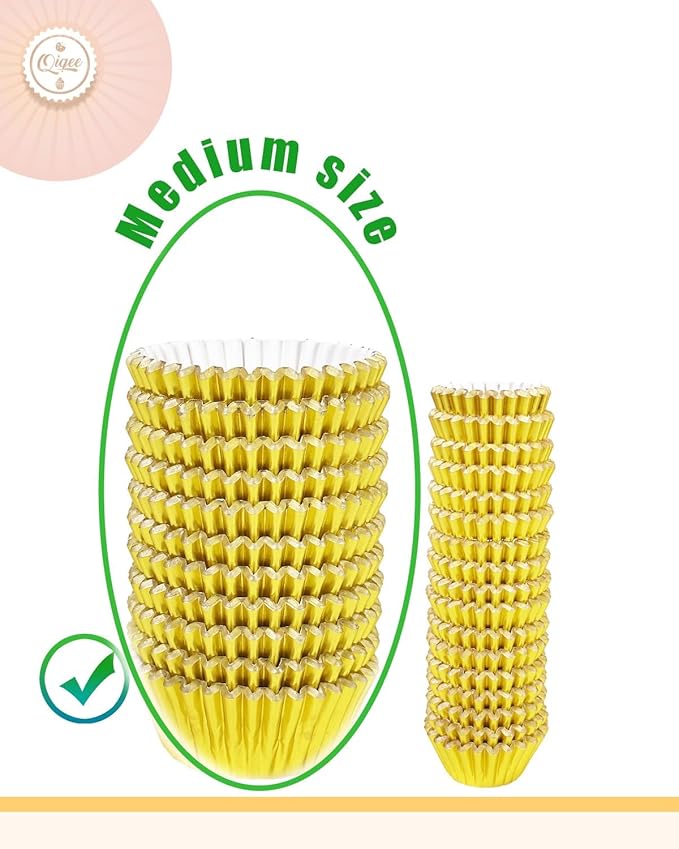 qiqee Gold Foil Cupcake Liners For Baking 150pcs Baking Cups Thick ＆ Sturdy, Oil Resistance, Muffin Liners Paper(Standard Size)