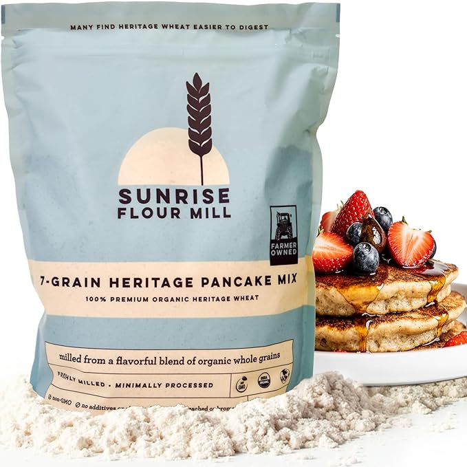 Sunrise Flour Mill USDA Organic 7-Grain Heritage Pancake Mix | Enjoy Fluffy & Tasty Waffles | Easier to Digest with Less Bloating | Zero Additives (5 lbs)