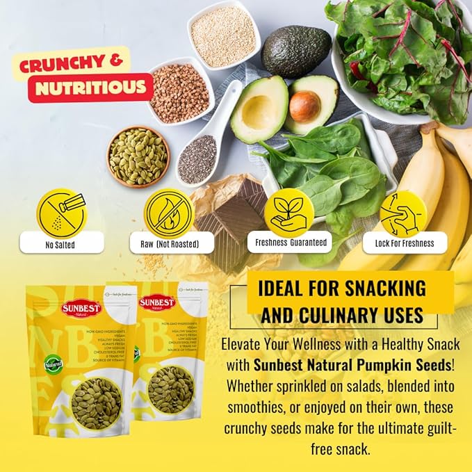 Sunbest Natural Raw Pumpkin Seeds 32 Oz (2 lbs) 1 Pack - Nutrient-Rich, Unsalted, Ready to Eat - Ideal for Snacking, Cooking & Baking - Non-GMO, Kosher, Vegan-Friendly - Bulk Packaging