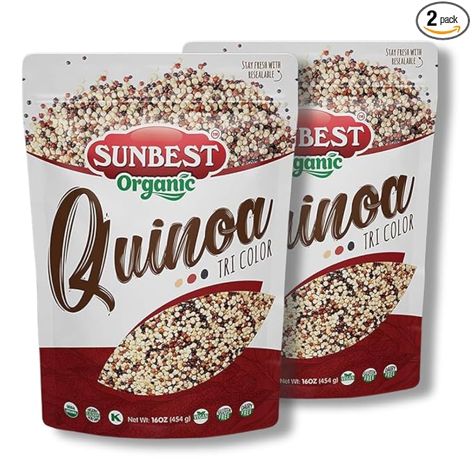 Sunbest Natural Organic Tri-Color Quinoa, Non-GMO, Vegan, Kosher, 16 Oz., 2-Pack