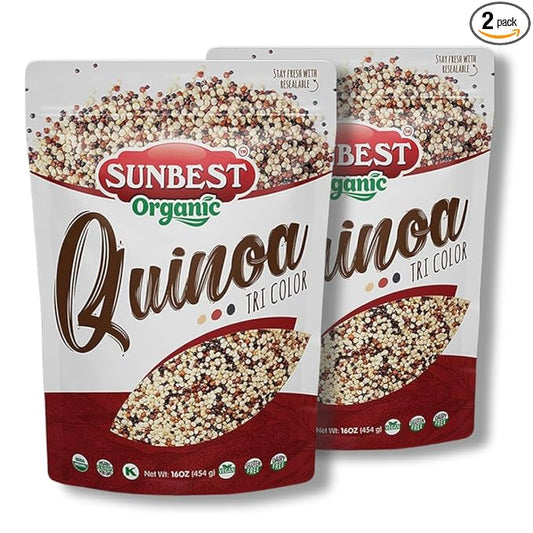 Sunbest Natural Organic Tri-Color Quinoa, Non-GMO, Vegan, Kosher, 16 Oz., 2-Pack