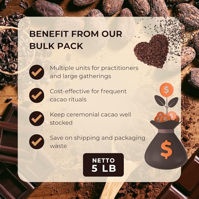 Origen 100% Ceremonial Cacao – Ceremonial Grade Cacao – Unsweetened & Anti Oxidant SuperFood – Pure Ancient Indigenous Drink – Vegan, Gluten-free – Grated, 5 lb Bulk Pack