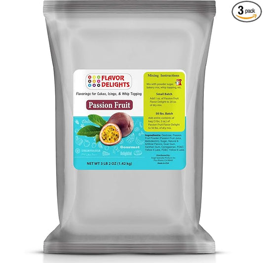 Flavor Delights by Angel Specialty Products: Flavored Powder Bakery Mix > Passion Fruit, Pistachio, Pumpkin Pie, Strawberry (Passion Fruit, 3 Pound Bag)