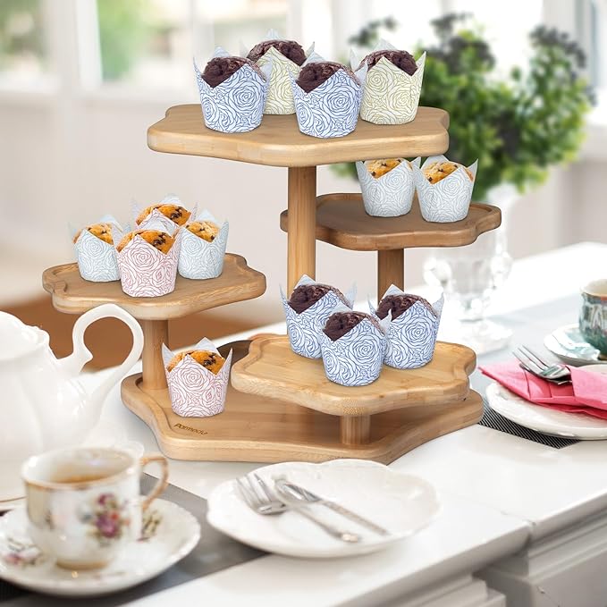 Parmedu 160pcs Tulip Paper Cupcake & Muffin Liners Oil Resistant - Standard Size 4 Colors Rose Pattern Baking Cups Cupcake Wrappers, Model BK010