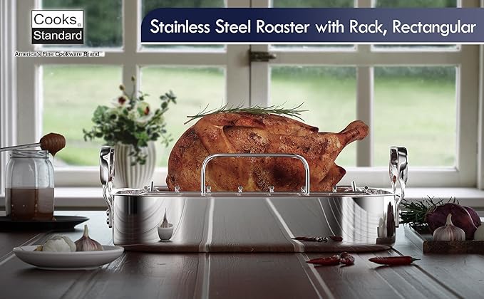 Cooks Standard 14-Inch by 12-Inch Stainless Steel Roaster with Rack, Rectangular
