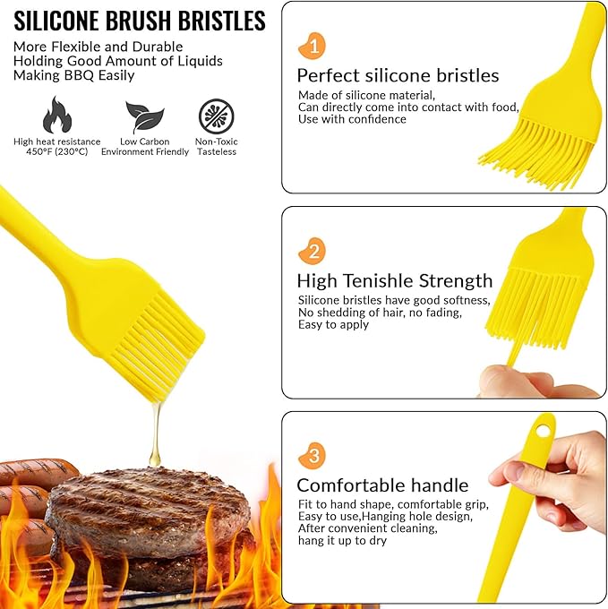 6 pieces basting brush for grilling,pastry brush,bbq basting brush,basting brush,rubber brush for cooking,basting brush for cooking,silicone bbq brush,barbecue sauce brush (yellow)