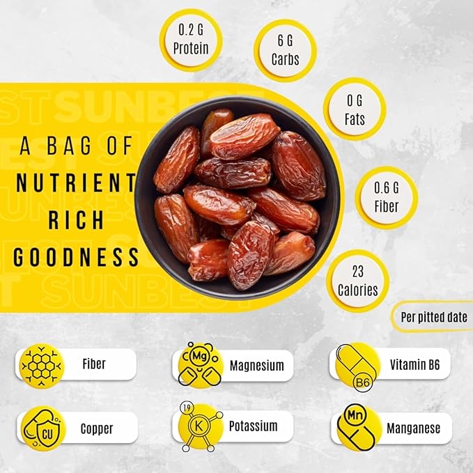 Sunbest Natural Organic Sun-Dried Deglet Noor Dates – 4 lb Bulk Bag (64 oz) – Organic Pitted Dates – Naturally Sweet & Chewy – Non-GMO, Vegan, Kosher, No Sugar Added – Ideal for Snacking & Recipes