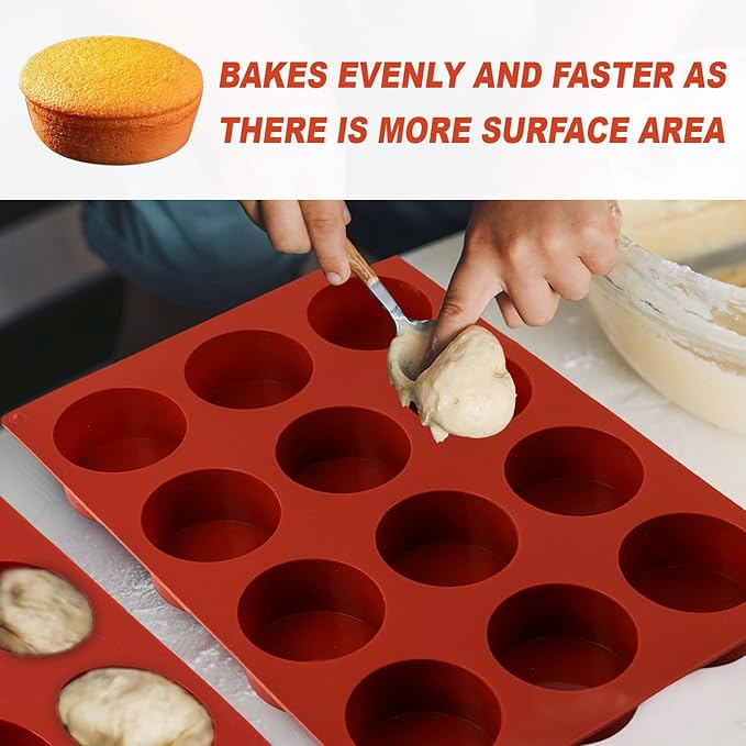 3-Pack Silicone Egg Molds - 2.1x0.85 Inch Round English Muffin & Breakfast Sandwich Maker, Reusable Non-Stick Baking Pan for Egg Patties, Whoopie Pies, Oven Safe (3Pc-12cups)