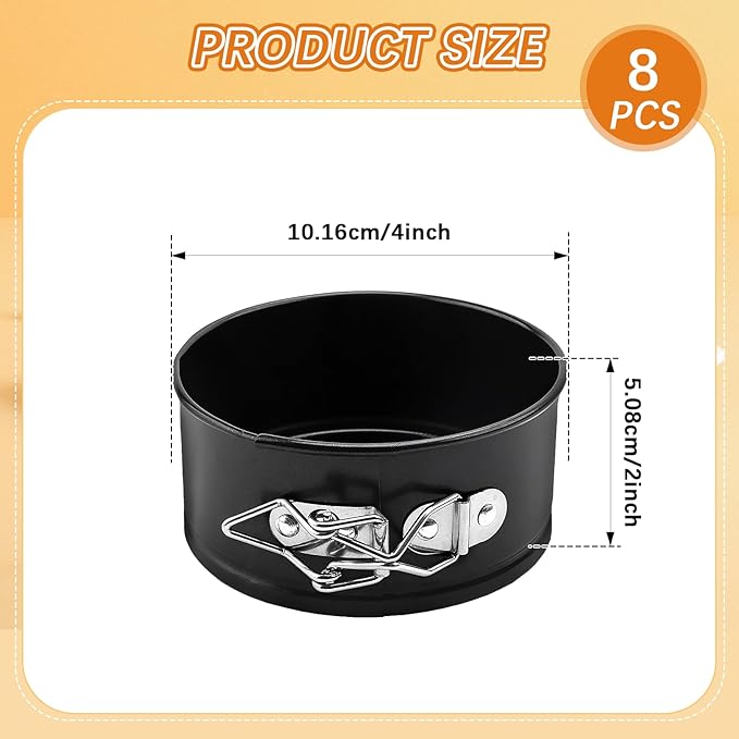 8 Pcs 4 Inch Springform Pan Mini Springform Small Leakproof Round Cake Cheesecake with Removable Bottom Nonstick Baking Cake Mold for Cheesecake Pizza