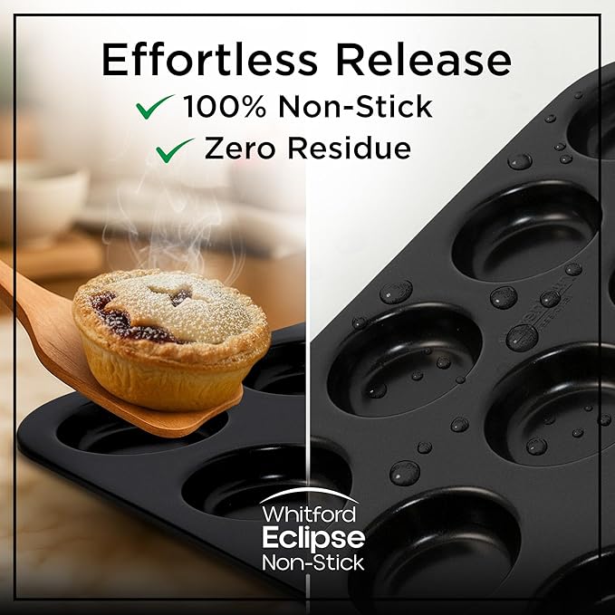 Wrenbury Pro 12 Cup Mince Pie Tin – Carbon Steel Mincemeat Baking Tray - Non Stick Shallow Muffin Pan for Patty Cakes and Jam Tarts