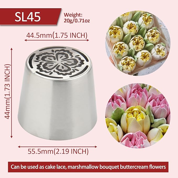 Extra Large Russian Piping Tips for Marshmallows Stainless Steel Flower Frosting Nozzles many styles Cake Decorating Baking tool for Buttercream, Cupcakes Cookies(SL45)