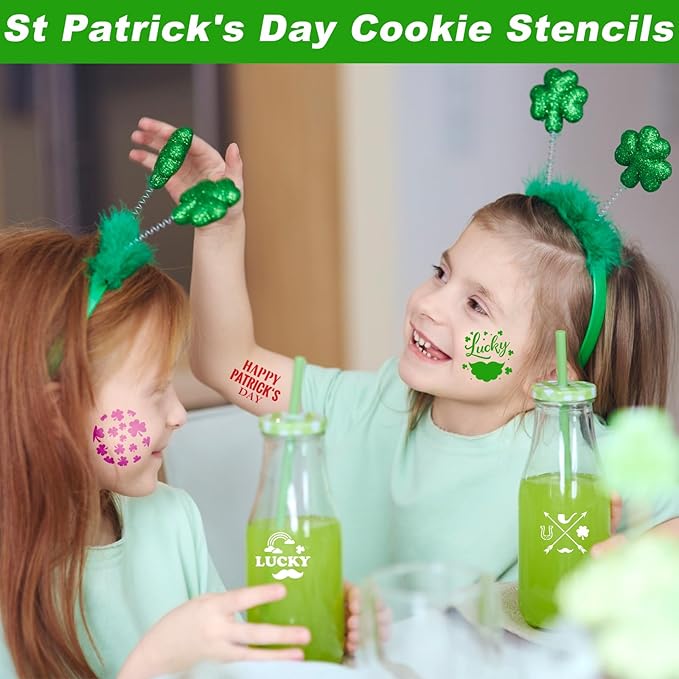 56 Pcs Reusable St Patrick's Day Cookie Stencils Small Shamrock Cookie Templates for Holiday Baking Dessert Painting Irish Party Decoration Coffee Art Face Painting Kitchen Baking Accessories