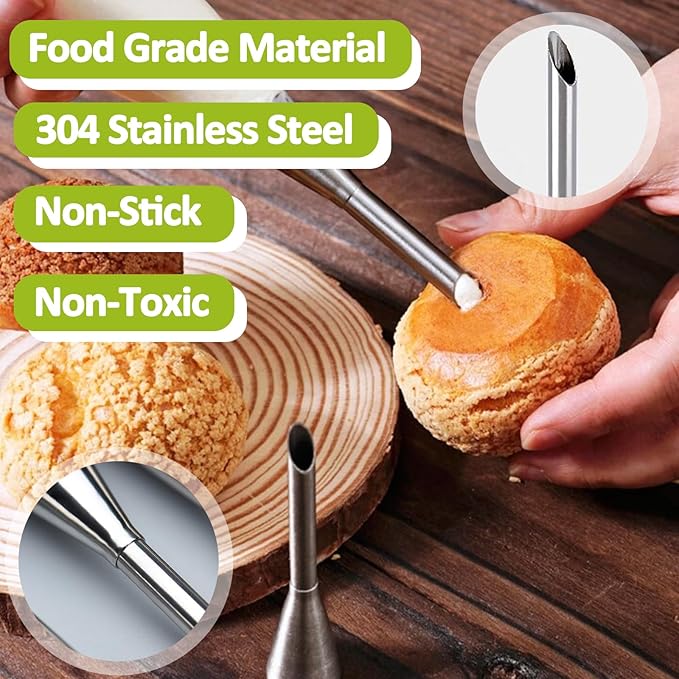 FANTEXY 7 Pieces Piping Tips and Bag Set,Cake Decorating Kit with a Reusable Pastry Bag,5 Round Piping Tips for Cake Writing,Cupcake Frosting Piping Kit,Stainless Steel Tips for Puffs,Macaron Cookie