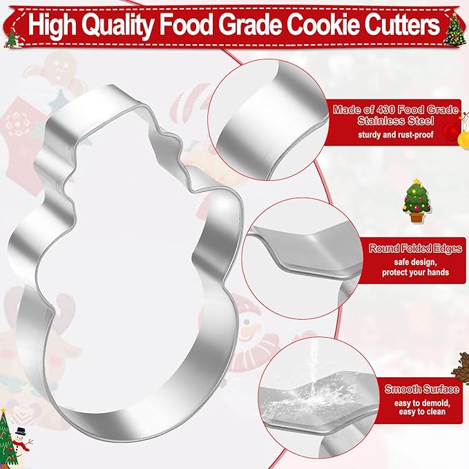 Lezmarket Christmas Cookie Cutters, 24Pcs 8Shapes Winter Holiday Cookie Cutter Set in 3Sizes, Stainless Steel Metal Cookie Cutter- Snowman, Christmas Tree, Snowflake, Angel, Star, Heart, Bells