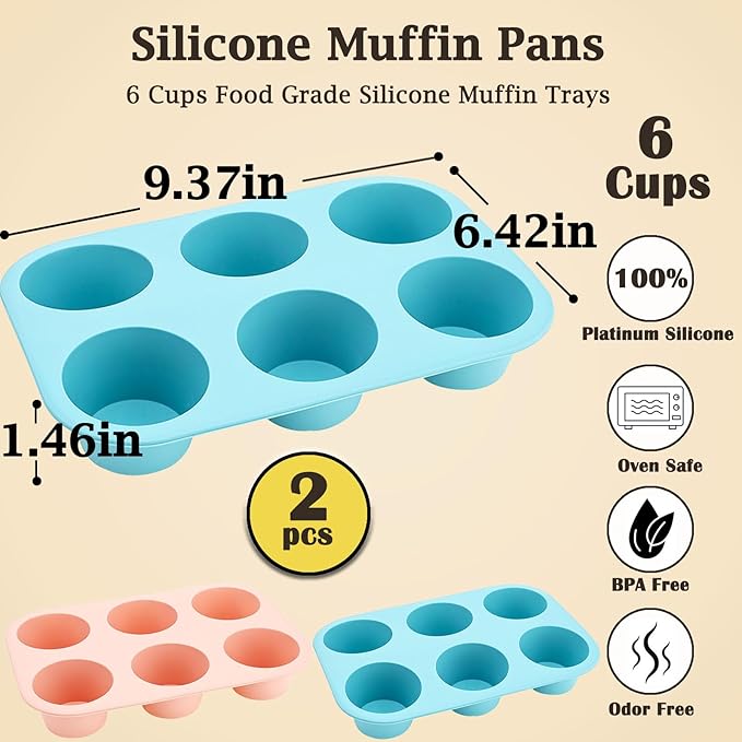 6 Cups Silicone Mini Muffin Pan Set, Nonstick Mini Cupcake Pans, 2pcs BPA Free Small Muffin Tin for Baking
