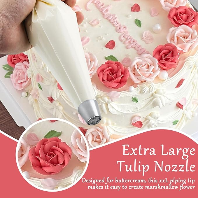 Extra Large Russian Piping Tip Stainless Steel Rose Floral Piping Nozzle Icing Piping Kit for Cake Decorating Flower Frosting Piping Pastry Cupcakes Cakes Cookies Desserts Baking Tool