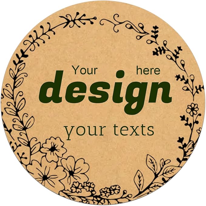 Custom Lables Round Kraft Paper Stickers, Decorative Labels with Floral Wreath Personalized with Texts, Logo, Thank You Labels for Business 100 Pack (Style 19)