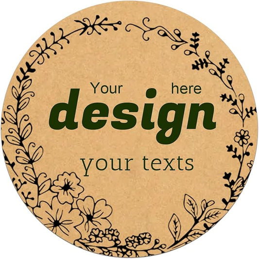 Custom Lables Round Kraft Paper Stickers, Decorative Labels with Floral Wreath Personalized with Texts, Logo, Thank You Labels for Business 100 Pack (Style 19)