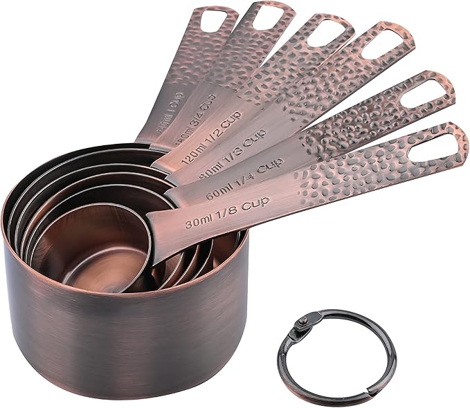 Smithcraft Copper Plated Measuring Cups Set 6, Stainless Steel Measuring Cups Set for Kitchen & Baking, Metal Metric & US Measure Cups for Dry & Liquid