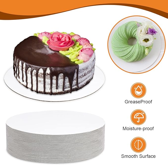40 PCS Cake Boards 6 inch Round Cake Cardboard Rounds White Cake Board, Cake Circles Round Base Food-Grade Cardboard Cake Plate for Cakes Christmas Bread Desserts (Thin and Strong)