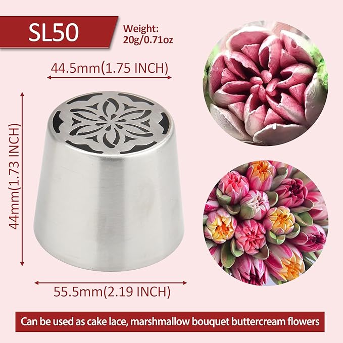 Extra Large Russian Piping Tips for Marshmallows Stainless Steel Flower Frosting Nozzles many styles Cake Decorating Baking tool for Buttercream, Cupcakes Cookies(SL50)