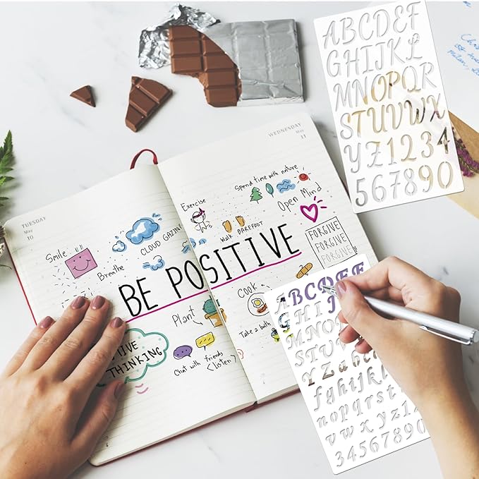 20pc Letter Stencil Template - Reusable Lettering Stencils for Painting, Wood, Plastic, Numbers - Alphabet Stencils for Notebook, Diary, Scrapbook Decorations