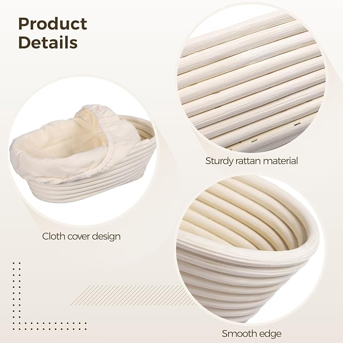 4 PCS Rattan Bread Proofing Baskets, Oval Shaped with Cloth Covers, Ideal for Sourdough, Home and Restaurant Baking, 9.8 x 5.9 x 3.1 Inches, Quality and Easy to Clean