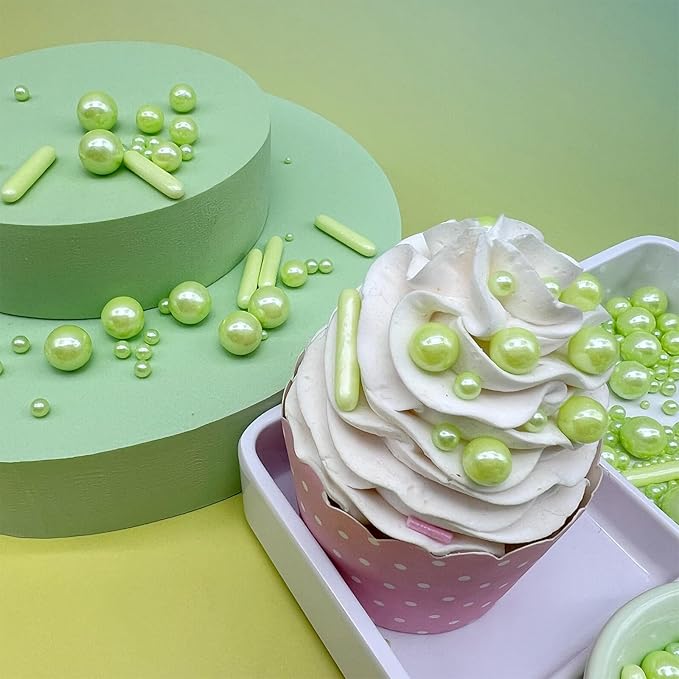 Green Sprinkles for Cake Decorating, 4.6Oz Green Rod and Pearl Sprinkles Mix for Baking, Cupcake, Cookie, Ice Cream, Donuts and Cake Decorating