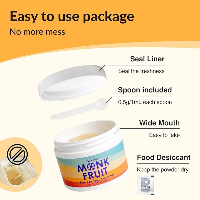 NAMANNA Pure Monk Fruit Sweetener- Zero Calorie, Zero Carb, Paleo Safe (50% Mogroside V, 70g, 1,400 Servings)
