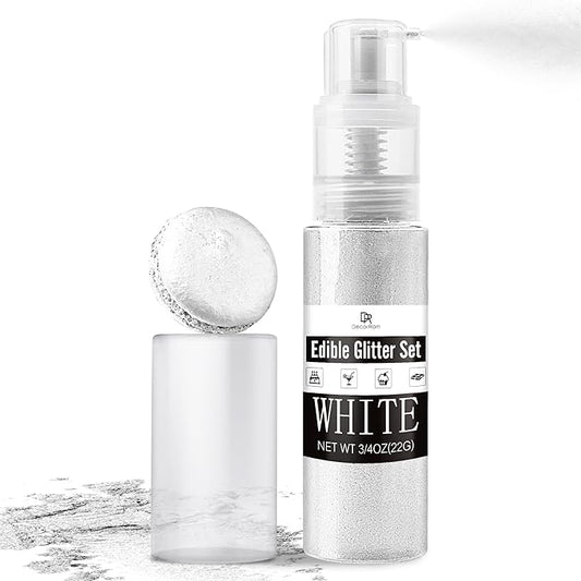Edible Glitter Spray - 3/4oz Luster Dust Edible Food Grade Glitter Shimmer Dust Powder for Cocktails, Drinks, Cake Decorating - Metallic Food Coloring Powder for Wine, Candy, Cookie, Icing (White)