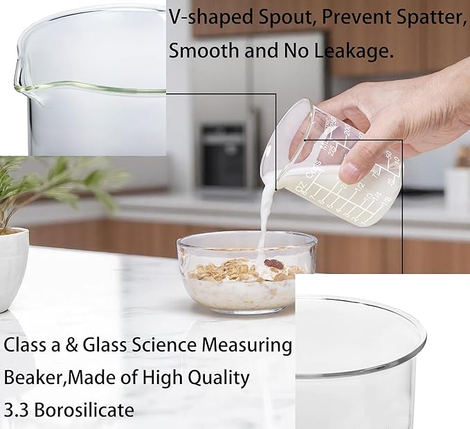 Ackers Etching Scale Glass Measuring Cup Set-V-Shaped Spout,Includes 60ml(2OZ), 120ml(4OZ), 250ml(8OZ), 500ml(16OZ), and 1000ml (32OZ) for Kitchen or Restaurant, Easy to Read