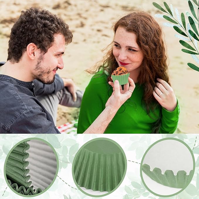 600 Pack Sage Green Cupcake Liners Dark Green Light Green Baking Cups Gradient Green Muffin Liners for Cupcake Wrappers Wedding Bridal Baby Shower Birthday Party